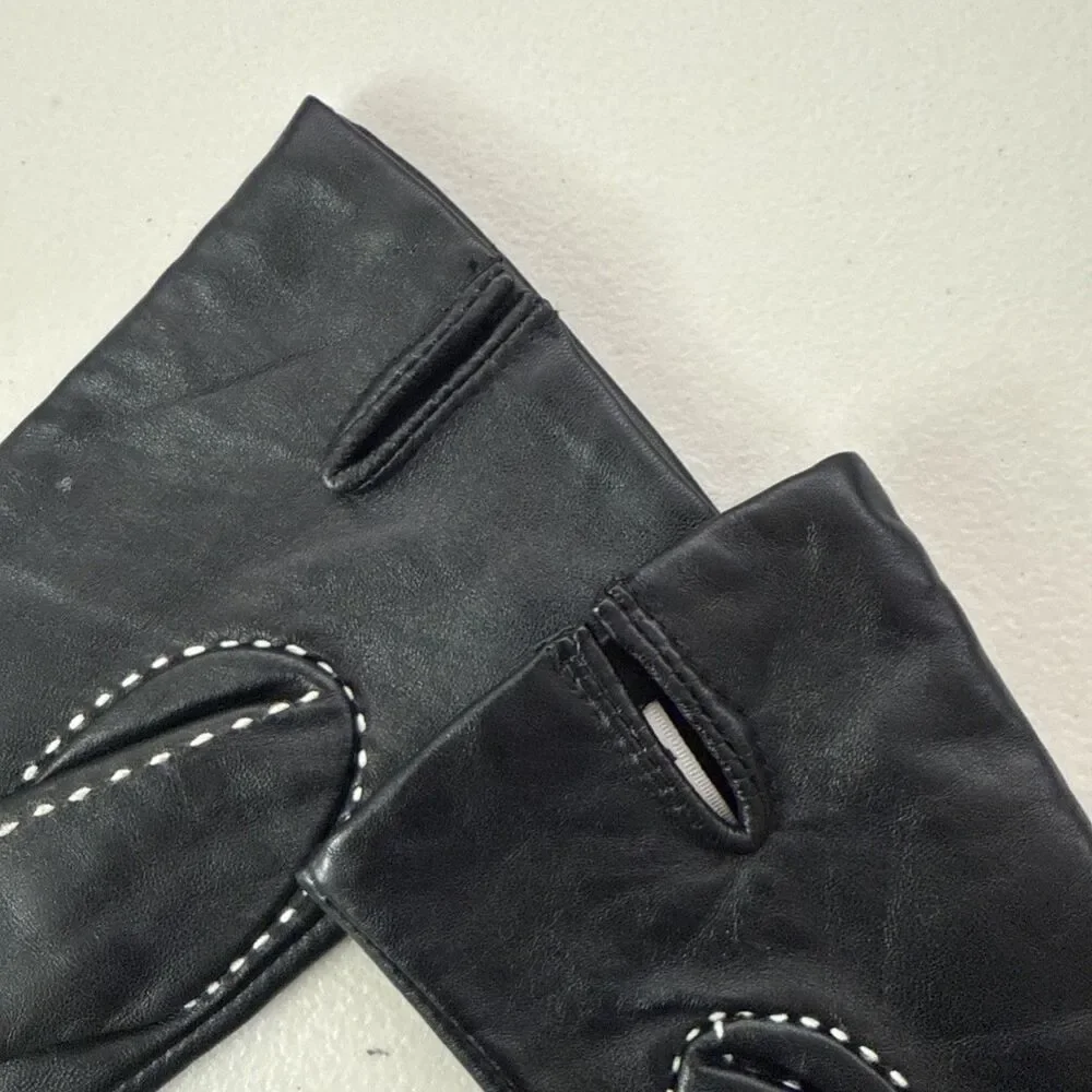 Preston And York Black Leather Gloves Women’s Size Small Contrasting Stitch